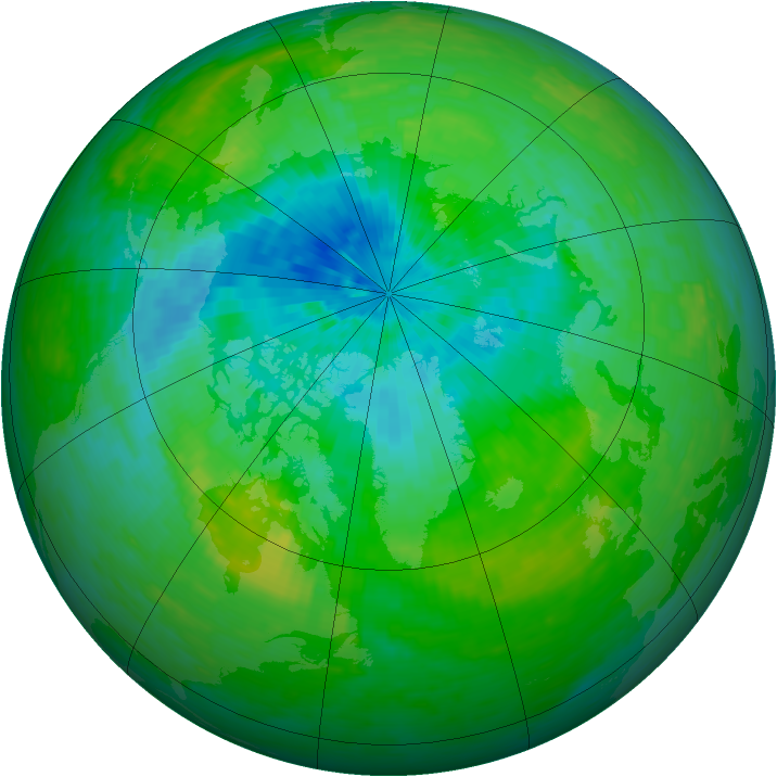 Arctic ozone map for 15 August 1990